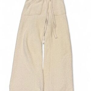 Comfyluxe Cream Wide Leg Lounge Pants Fuzzy Boucle Drawstring XS/S High Waist